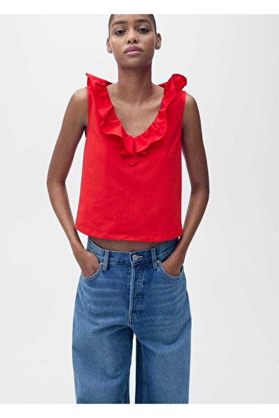 MANGO Woman Volanlı pamuklu bluz