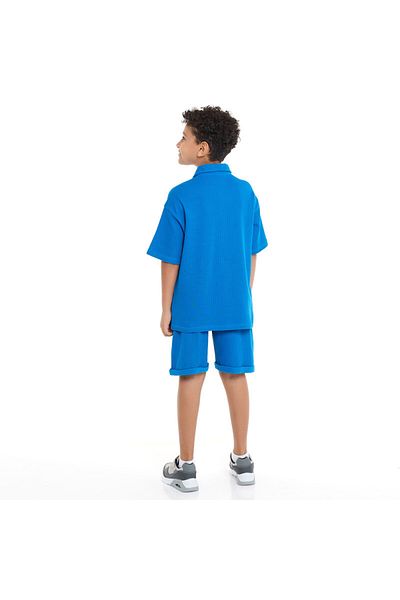 Victor and Jane Boys' Jacquard Set – Blue 2-Piece Outfit with Label Detail