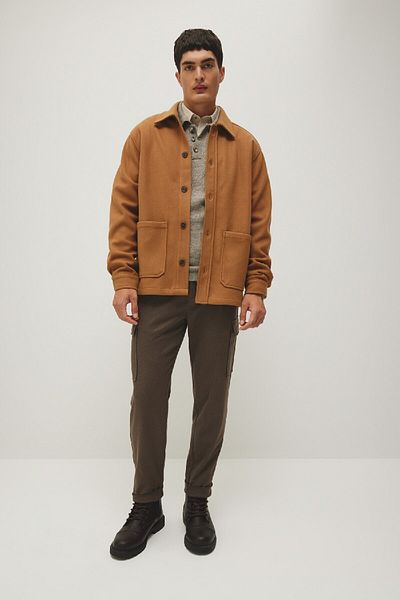 DeFacto Relaxed Fit Langarm-Hemdjacke mit Polokragen - Wolloptik A5111ax23au