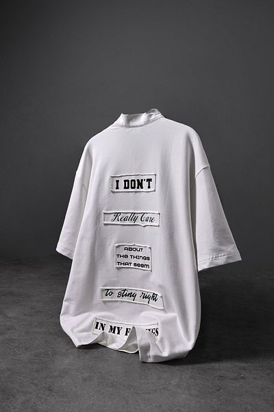 Slatra Ανδρικό μπλουζάκι με μισό φερμουάρ Oversize White İ Don't Patchli