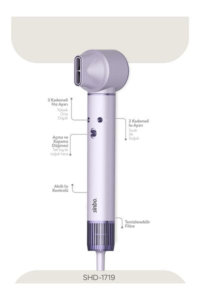 Sinbo - Pro Compact Long Multi-Styler Air Blow 5in1 Hair Styler Shd-1719 Purple