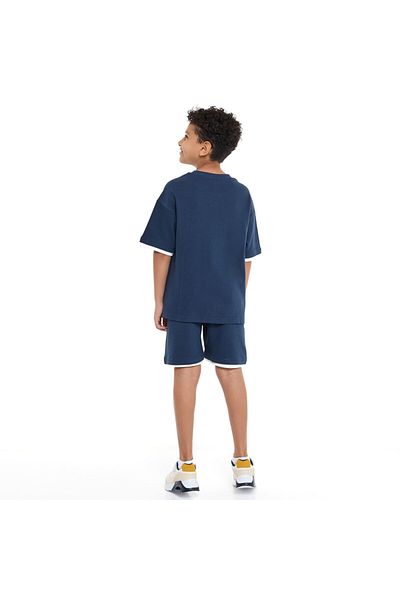 Victor and Jane Boys' Cord Set – Navy T-Shirt and Shorts Outfit with Label Detail