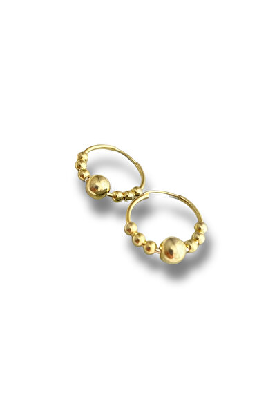 BerCio Store 925 Ayar Gümüş Çoklu Top Halka Küpe Gold