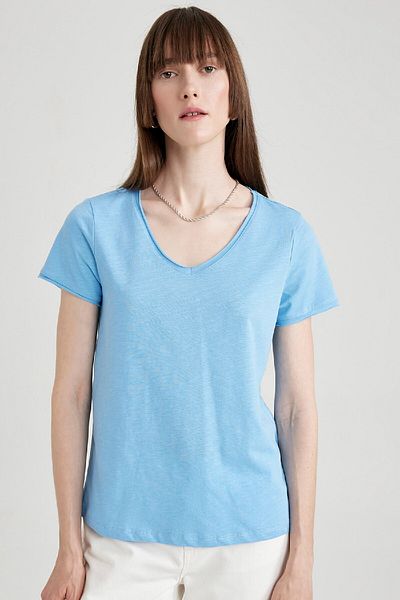 DeFacto Tricou din bumbac cu mânecă scurtă cu decolteu în V - K1507az23sm