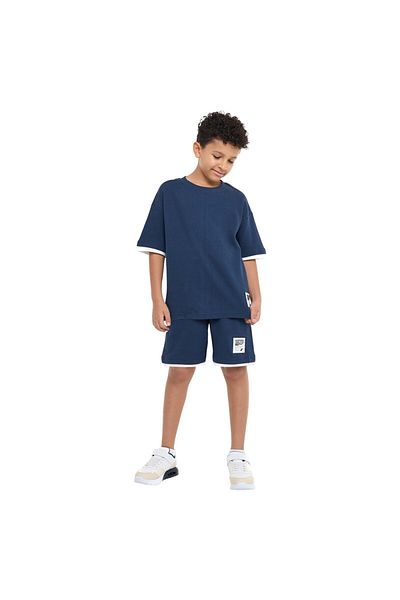 Victor and Jane Boys' Cord Set – Navy T-Shirt and Shorts Outfit with Label Detail