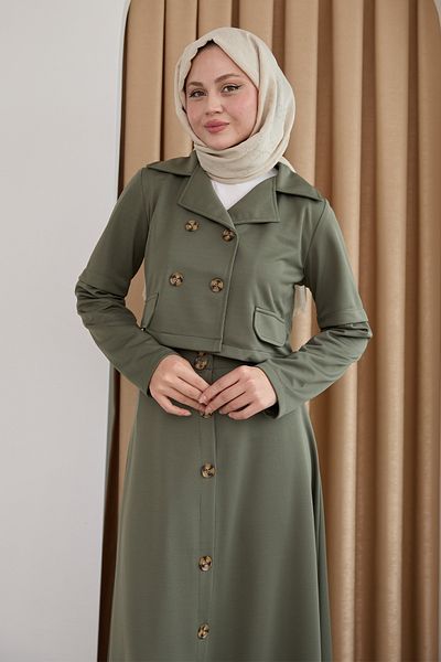 InStyle تنورة بأزرار كاكي بدلة مزدوجة