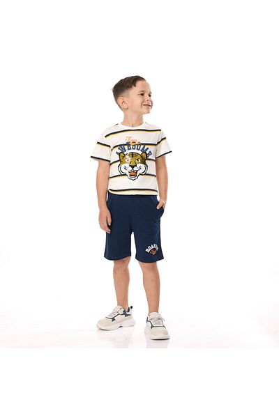 Victor and Jane Junior Boys' 2 Piece Sets with Matching T-shirt And Slogan Print Shorts with Elasticated Waist