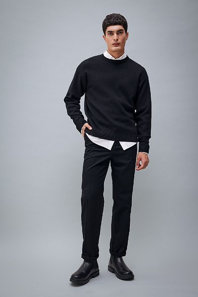 DeFacto Black Relax Fit Crew Neck Basic Plain Knitwear Sweater A8449Ax23Wn