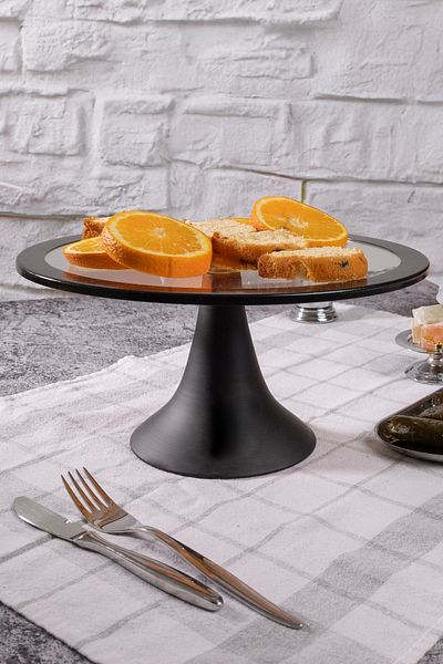 Fiyakalı Ürünler Atölyesi Black Round Cake Stand, Cake and Cookie Presentation Stand, Dowry Box, Gift, Cake Plate