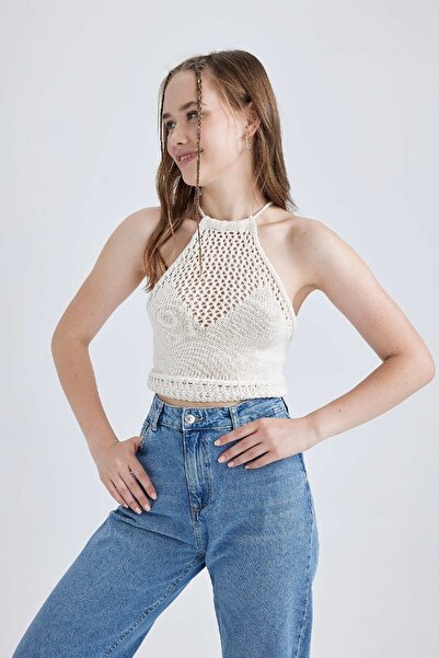DeFacto Coool Regular Fit Halter Yaka Kroşe Triko Atlet B1261ax23hs