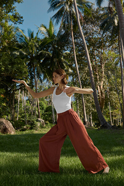 Oysho 100% Linen Wide Straight-leg Trousers