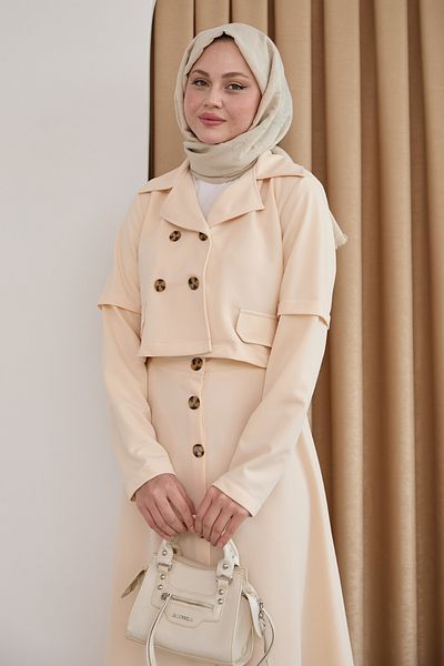 InStyle تنورة بأزرار كريم مجموعة مزدوجة