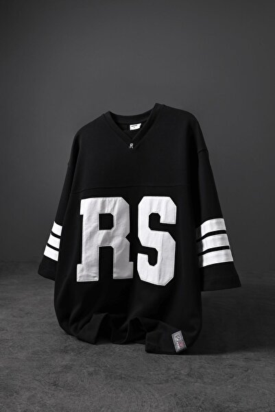 Slatra Ανδρικό μπλουζάκι μαύρο RS Jersey με κέντημα με λαιμόκοψη σε μεγάλο μέ...