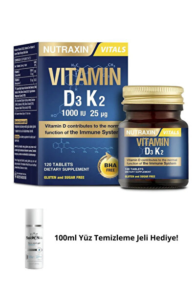 Nutraxin D3K2 Vitamini 120 Tablet (1000IU D3 - 25mcg K2) + 100ml Yüz Temizlem...