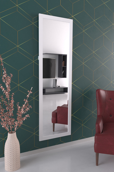 Hediyeler Kapında Beyaz Doğal Ahşap Duvar Aynası