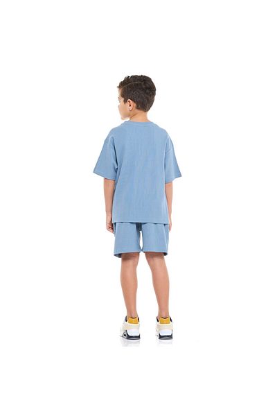 Victor and Jane Boys' Jacquard Powder Blue 2-Piece Outfit with Shirt & Shorts