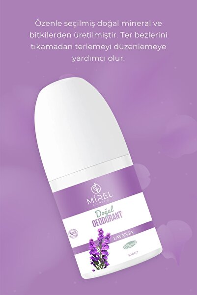 MİREL KOZMETİK Doğal Roll On Deodorant-Doğal ve Vegan içerik- Lavanta Kokulu-Ter Kokusuna Hızlı ve etkili çözüm