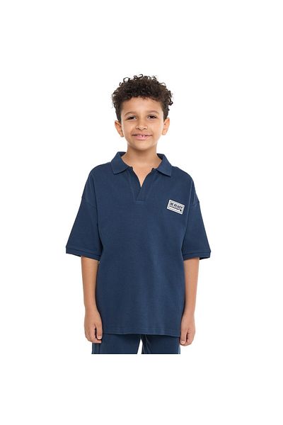 Victor and Jane Boys' Jacquard Set – Navy 2-Piece Outfit with Pockets, Polo T-Shirt and Shorts