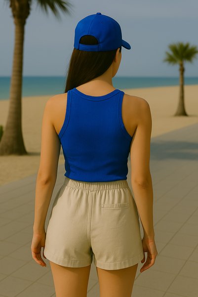 modavingo Women's Sax Blue Halter Neck Ribbed Knit Tank Top Bodysuit
