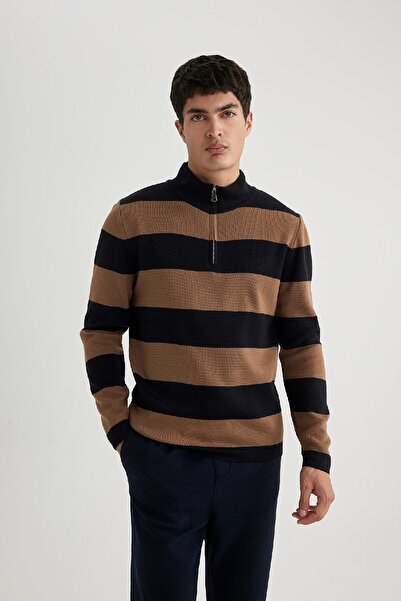 DeFacto Slim Fit Slim Fit csíkos állógallér cipzáras kötöttáru pulóver Y1577az23wn