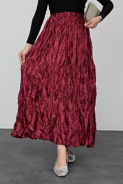 InStyle Fusta din satin roșu Claret cu perle