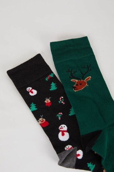 DeFacto Erkek Yılbaşı Temalı 2'li Pamuklu Uzun Çorap A6086axns