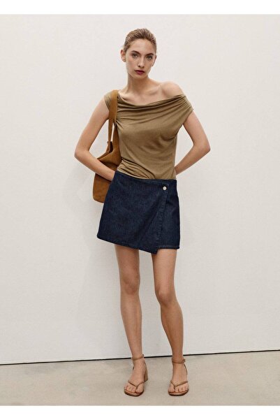 MANGO Woman Kruvaze Denim Pantolon Etek