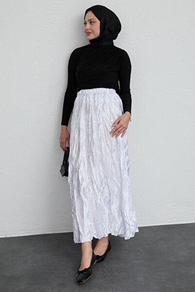 InStyle İncili Saten Kraş Beyaz Etek