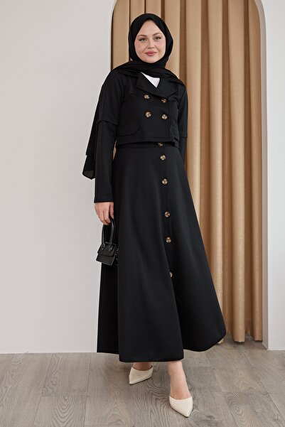 InStyle Чорний подвійний комплект зі спідницею на ґудзиках