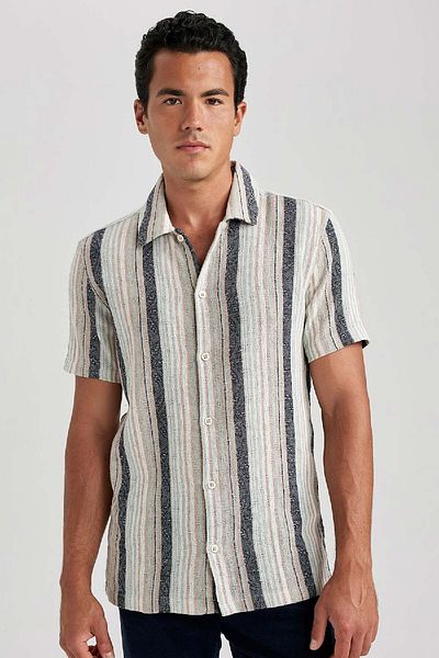DeFacto Regular Fit Striped Cotton Short Sleeve Shirt A9137ax23hs