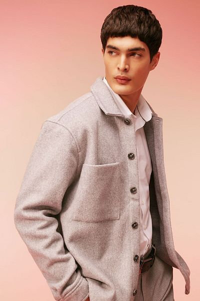 DeFacto Wool Look Relax Fit Polo Collar Shirt Jacket - Long Sleeve, Buttoned Pocket A7891Ax23Au