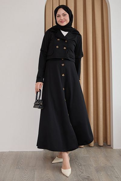 InStyle تنورة بأزرار سوداء بدلة مزدوجة