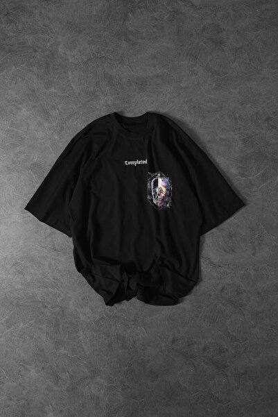 Slatra Ανδρικό μαύρο μπλουζάκι Oversize - Κέντημα και στάμπα