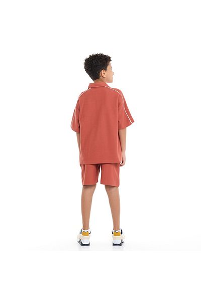 Victor and Jane Boys' Jacquard Set – Rust 2-Piece Outfit with Pockets, Polo T-Shirt With Half  Zipper and Shorts