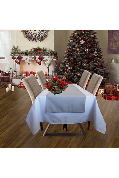 Kotonia Home Set față de masă albă cu față de masă gri simplă, Emma 01, creton, 180x220cm 45x180cm