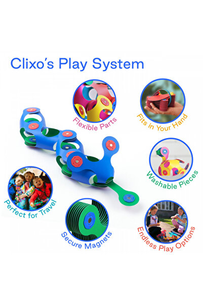 Clicstoys Clixo Magnetic Building Set, Itsy Pack Blue-Green 18