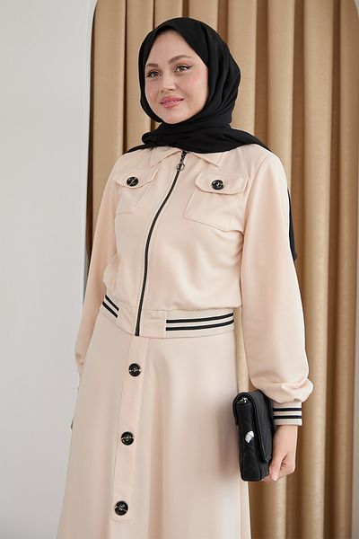 InStyle Set dublu crem cu nasturi cu nervuri