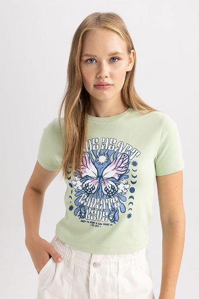 DeFacto Printed Ribbed Short Sleeve T-Shirt - Coool Fitted B5264ax23hs