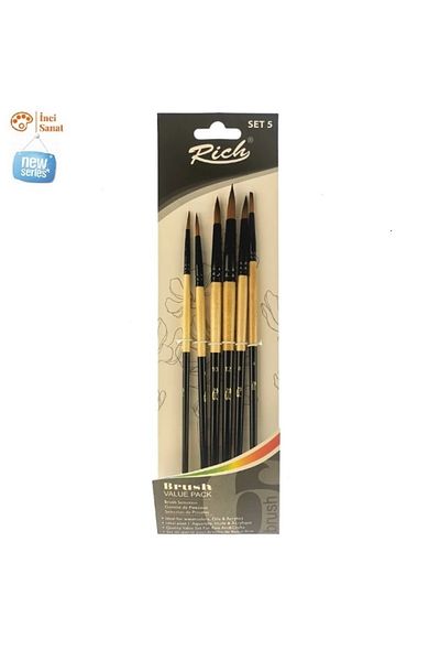 İNCİ TUVAL New Series 6 Round Detail Set 6 Brushes (2,4,6,8,10,12 Number)
