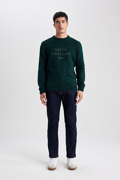 DeFacto Πλεκτό πουλόβερ Relax Fit Crew Neck με στάμπα B3856ax23wn