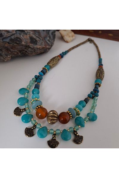 azra takı tasarım Handmade crystal, glass bead, authentic, ethnic, bohemian style women's short necklace