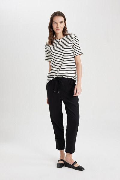 DeFacto Jogger Pants Linen Look High Waist Straight Leg with Pockets R0433Az24Sm