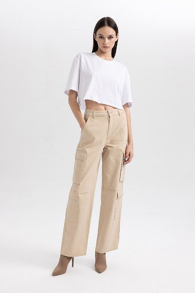 DeFacto High Waist Wide Leg Cool Straight Gabardine Pants - Cargo Pocket, B1450Ax23Au