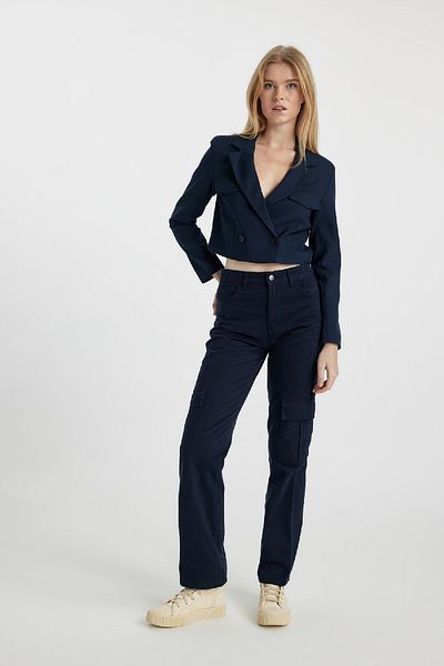 DeFacto High Waist Cargo Pocket Gabardine Pants - Coool Straight Fit B0458Ax23Au