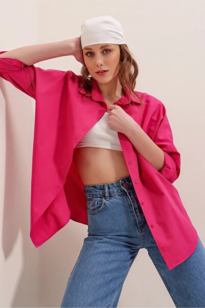 MODA Cămașă de bază lungă fucsia pentru femei