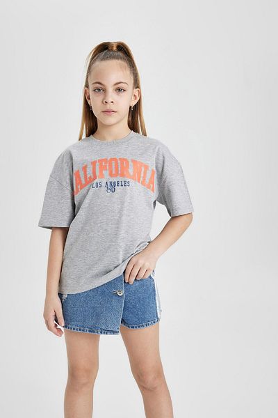 DeFacto Girl's Crew Neck Printed Short Sleeve T-Shirt B5168A824Hs