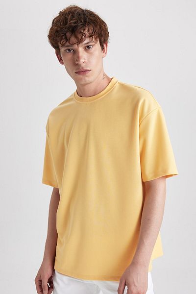 DeFacto Oversize Wide Fit Crew Neck Short Sleeve Basic Plain Heavy Fabric T-Shirt X3926Az23Au