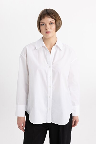 DeFacto Oversize Geniş Kalıp Poplin Uzun Kollu Gömlek T8735az24sp
