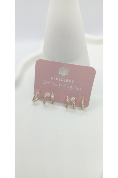 ndjewelry أقراط ثلاثية المظهر من الحجر الذهبي اللون