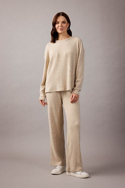 DeFacto Ribbed Camisole Pants - Elastic Waist, Straight Leg B2206Ax23Au